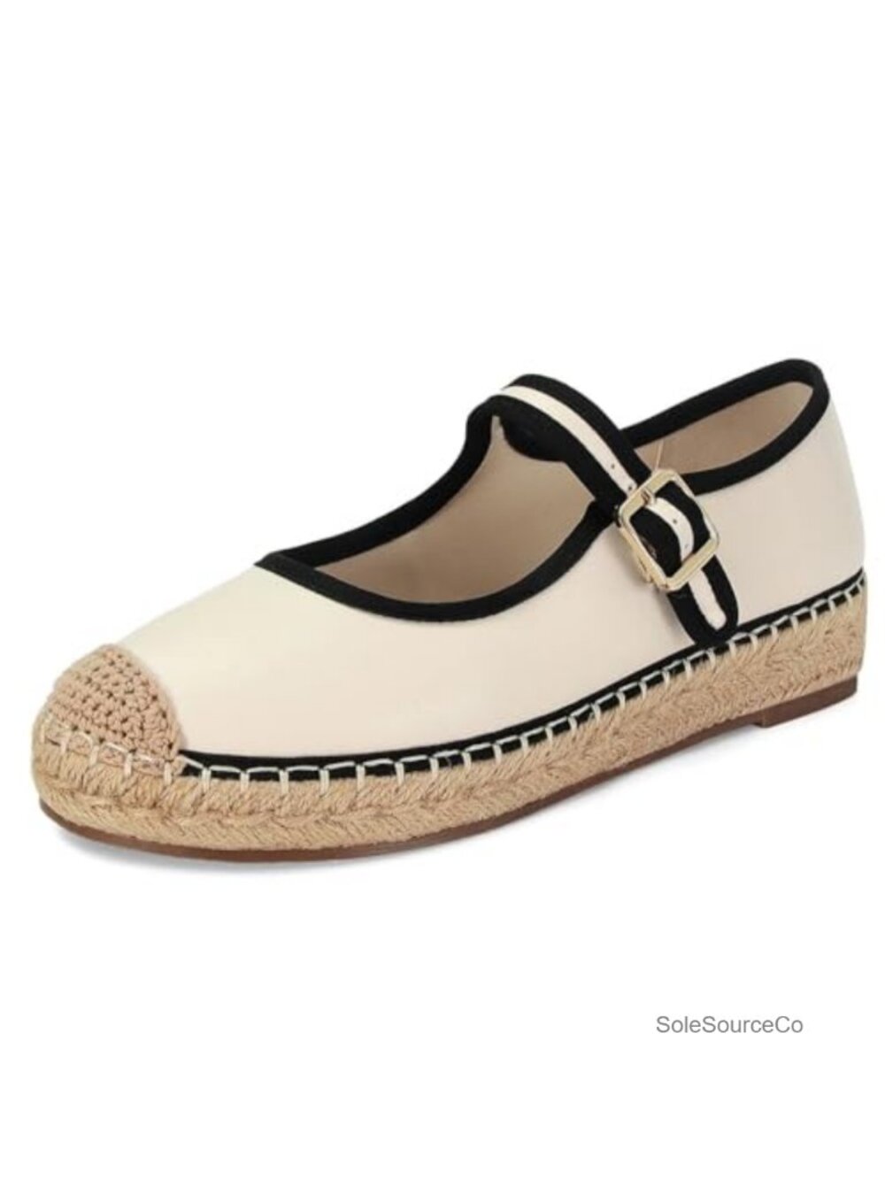 Womens Mesh Raffia Espadrille Platform Mary Jane Flat Buckle